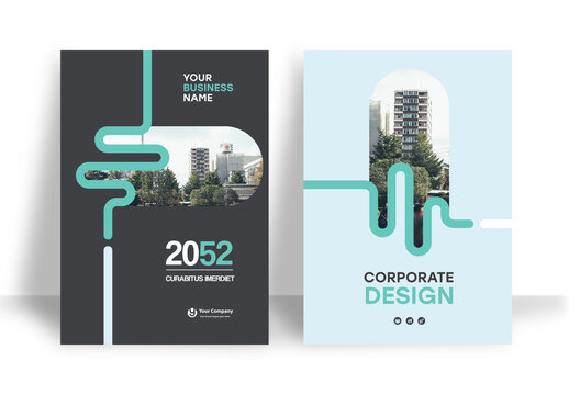 Business Report Cover Template &ndash; Green and Black Geometric Layout (A4)