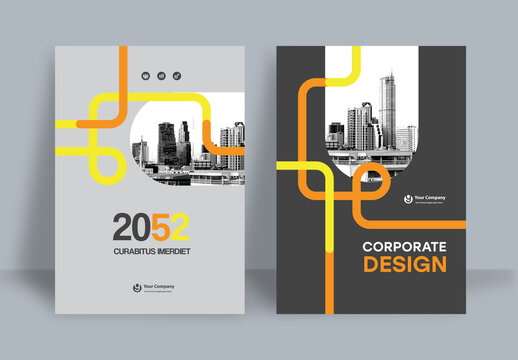 Business Report Cover Template &ndash; Vibrant yellow and orange graphic elements Geometric Layout (A4)