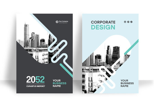Business Report Cover Template &ndash; Green and Black Geometric Layout (A4)	
