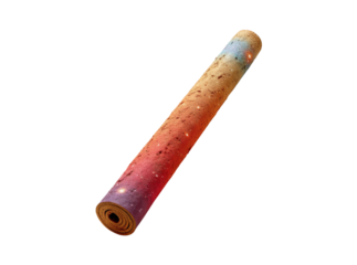 Rolled cork yoga mat galaxy design cosmic colors, Isolated On Transparent Background, Cut Out