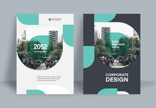 Business Report Cover Template &ndash; Green and Black Geometric Layout (A4)	
