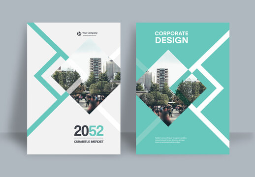 Business Report Cover Template &ndash; Green and White Geometric Layout (A4)	

