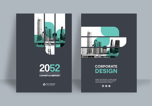Business Report Cover Template &ndash; Green and Black Geometric Layout (A4)	
