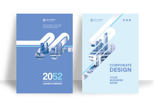 Business Report Cover Template &ndash;Blue Geometric Layout (A4)	
