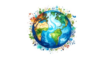 Naklejka premium Earth with floral wreath