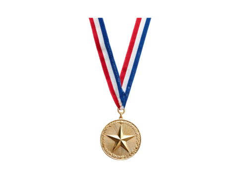 Gold medal with red white and blue ribbon award winning, Isolated On Transparent Background, Cut Out
