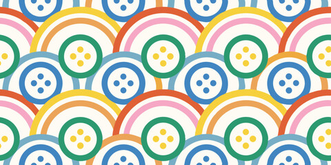 Fototapeta premium Colorful seamless pattern with abstract rainbows and buttons in a playful design