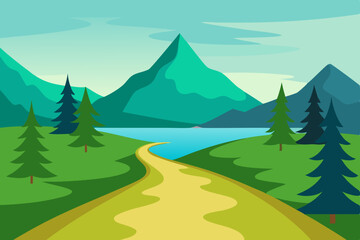 Fototapeta premium Serene Mountain Lake Landscape Picturesque Path to Tranquility