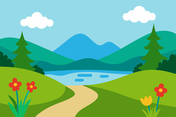 Obraz premium Serene Mountain Lake Landscape A Picturesque Path to Tranquility