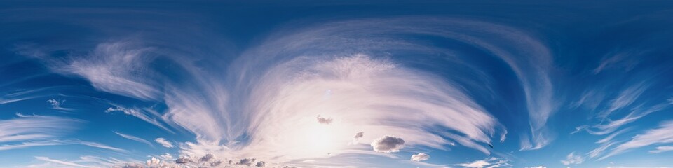 Sky 360 panorama - Bright blue sky filled with fluffy white Cirrus clouds. Seamless hdr spherical...