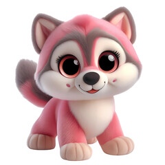 Adorable pink wolf plush toy on a transparent background. Perfect for animal lovers and children's decor. Generative AI