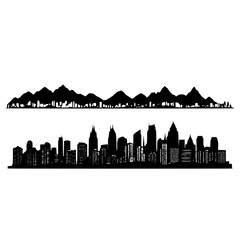 Mountain city skyline silhouette with building shadows