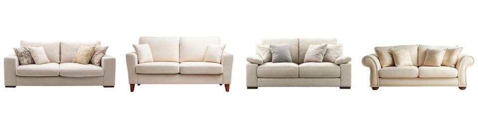 Variety of Comfortable Sofas on White Background