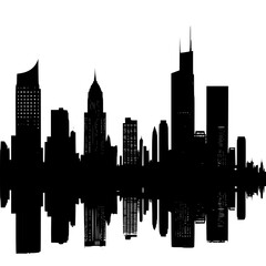 Business district silhouette with office towers and minimal detail
