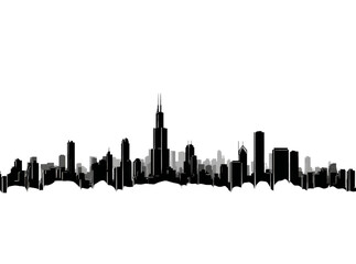 Obraz premium Chicago skyline minimalist black and white cityscape illustration, Isolated On Transparent Background, Cut Out