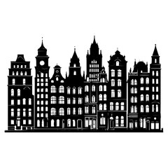 Vintage cityscape silhouette with retro style houses