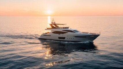 Luxury Yacht at Sunset, Serene Ocean Escape, Exclusive Leisure, and High-Net-Worth Lifestyle. Ideal for travel, marine, and aspirational marketing