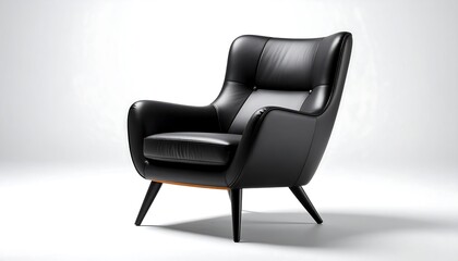 Naklejka premium Black leather armchair in studio setting