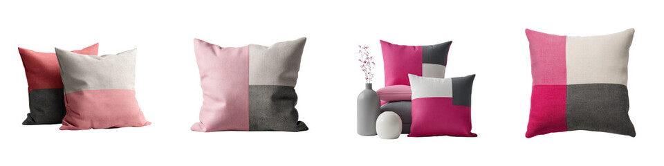 Modern Color Block Throw Pillows, Pink, Gray, and Beige, Isolated on White