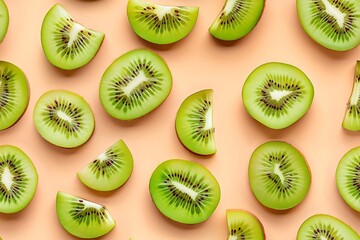 Kiwi slices with pastel background.