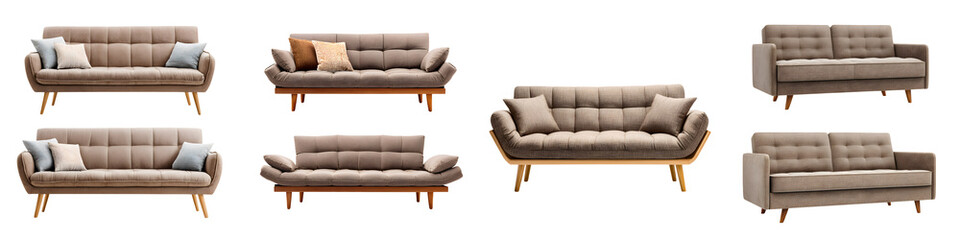 Elegant Beige Sofa Collection, Isolated on White Background