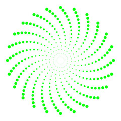 Minimal abstract green dotted spiral. Creative geometric pattern useful for technology background, or abstract element in modern graphic projects.