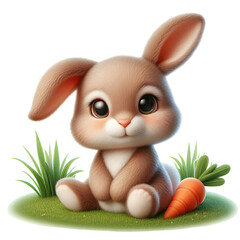 3d illustration of a bunny rabbit on grass transparent background. clipart. Generative AI
