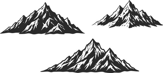 Majestic mountain ranges are illustrated with bold lines, creating powerful graphic elements for nature and outdoor themes.