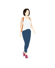 Flat vector people and illustration, woman with casual outfit