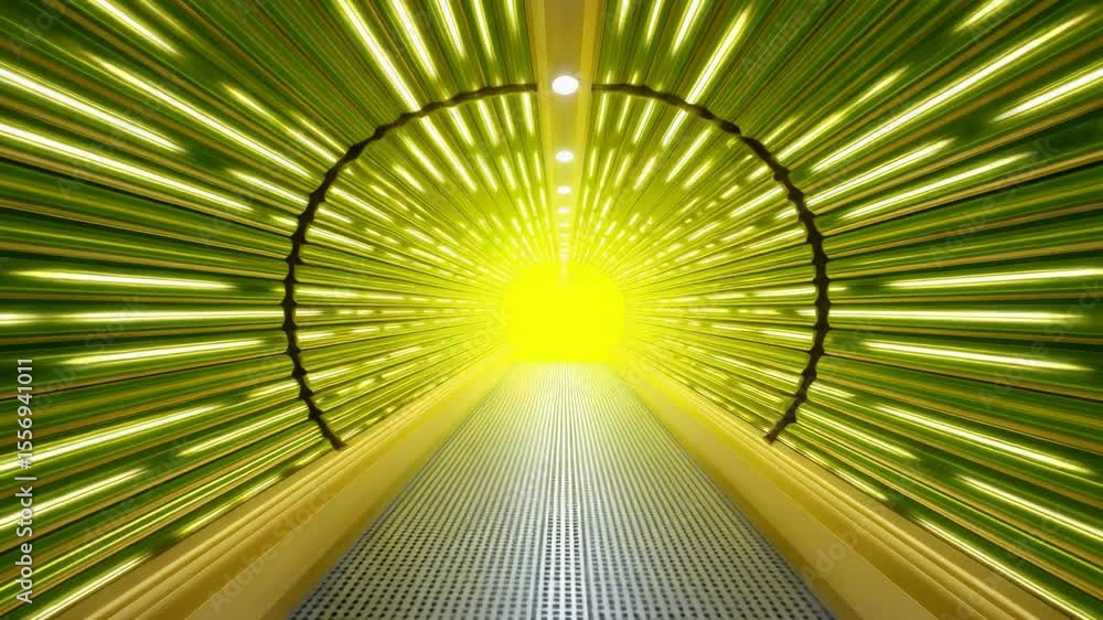 Aufkleber illuminated tunnel with vibrant green lights and circular patterns creating a futuristic feel