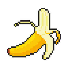 Banana icon. Pixel art object in 8 bit style. Retro 80s,90s video game graphics.