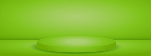 Limbo green background with podium pedestal. Abstract studio gradient bg. Modern banner with empty space for advertising text. Vector illustration.