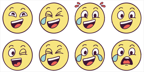 Fototapeta premium Collection of happy emojis expressing laughter, joy, and a range of amusing emotions