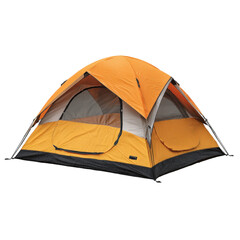 Vibrant Orange Camping Tent in Nature for Outdoor Adventure, Travel, and Summer Camping Activities Ideal for Family, Friends, and Solo Trips