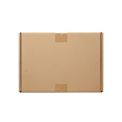 Photo of a plain brown cardboard box is sealed with tape, isolated on transparent background