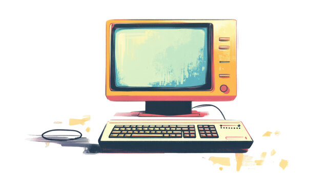 Vintage computer illustration featuring retro design and classic technology elements on white background