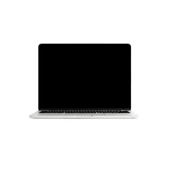 Photo of a silver laptop with a black screen is isolated on transparent background, ready for your design