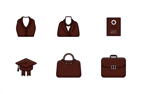 Professional accessories including business attire, academic cap, stylish handbag, smart briefcase, and formal documents captured in a cohesive and elegant design representing career aspirations