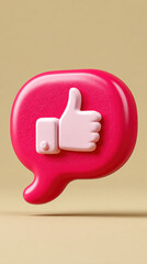 Obraz premium 3D Icon, A chat bubble featuring a thumbs-up icon, symbolizing positive communication and engagement.