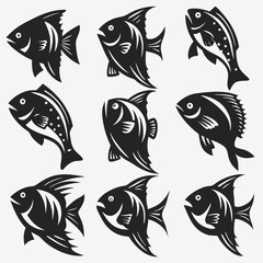 Minimalist Fish Line Art – Black and White Vector Sea Life Illustration EPS