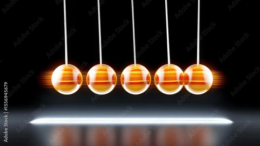 Poster suspended glowing spheres in motion against a dark background with dynamic visual effects