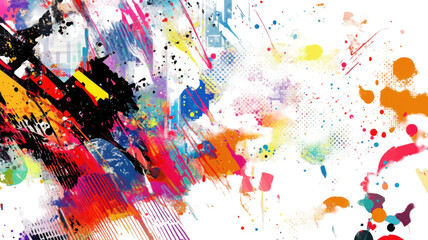 Vibrant pop art collage of New York City’s sky in abstract urban style on white background