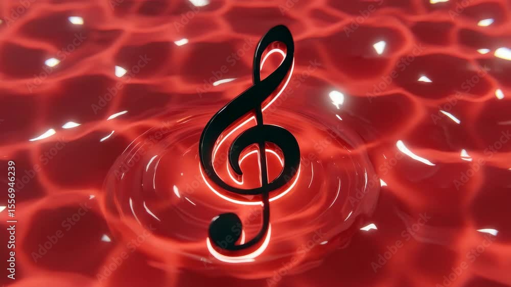 Aufkleber treble clef symbol reflected in vibrant red water surface creating dynamic atmosphere
