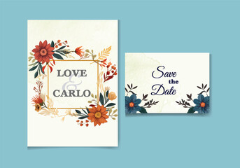 Watercolor Floral Wedding Invitation and RSVP Template Set