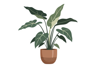 Indoor potted plant with lush leaves, minimalistic design in soft earthy tones