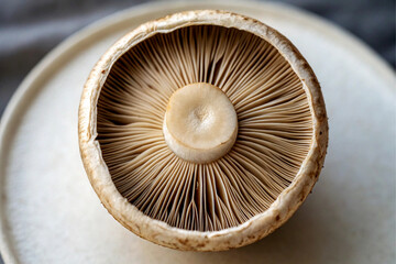 Beige Brown Mushroom Top View Round Cap Gills Detail