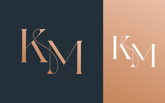 Initial letter KM MK logo design vector illustration for couple, wedding, and business