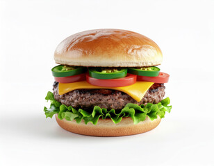 Jalapeño burger on white background