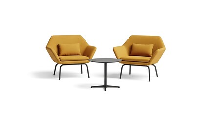 Two Armchairs with Small Table on White Background