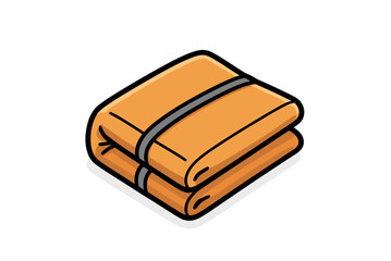Folded Orange Towel with Gray Band Illustration, Clean and Neatly Stacked for Storage or Use